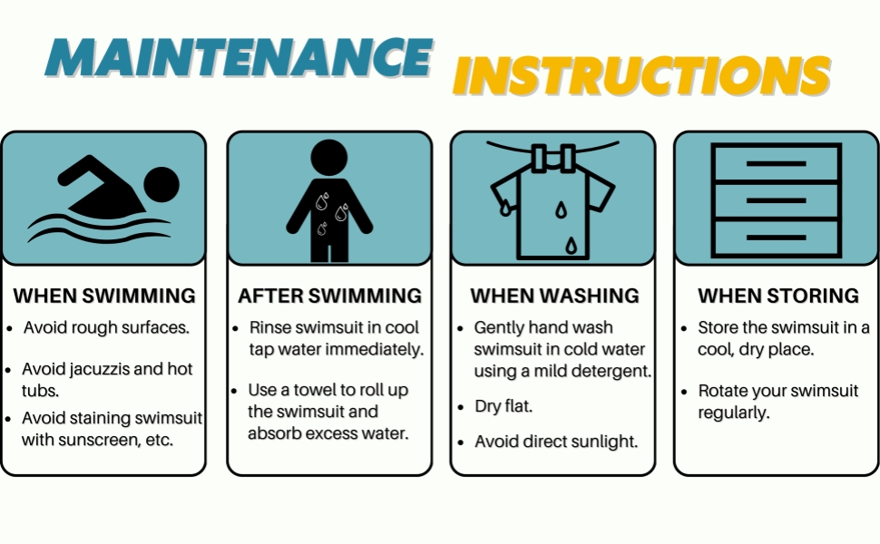 Mens swimming trunks maintenance instructions