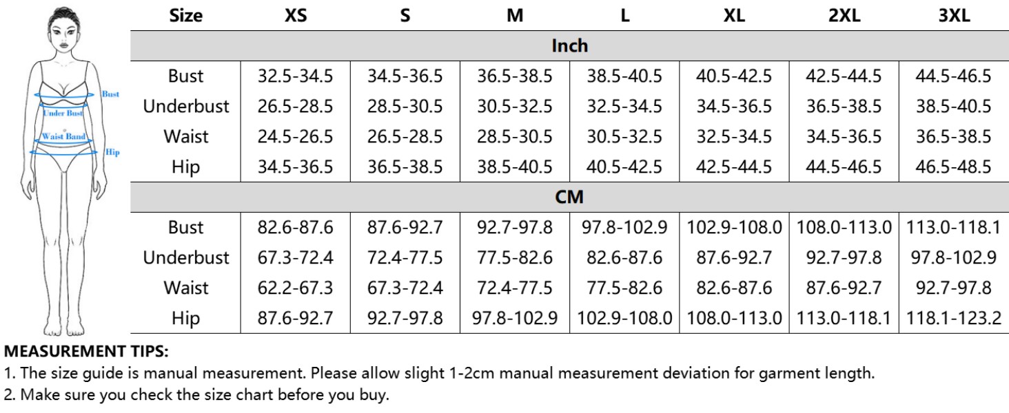 XS-3XL size guide