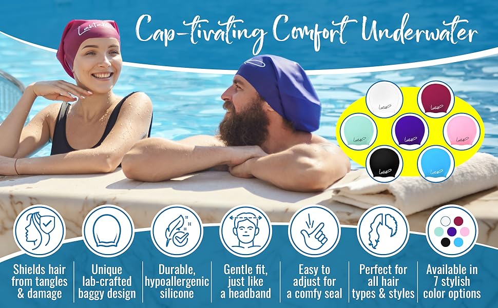 swim cap long hair curly haor large head swim cap