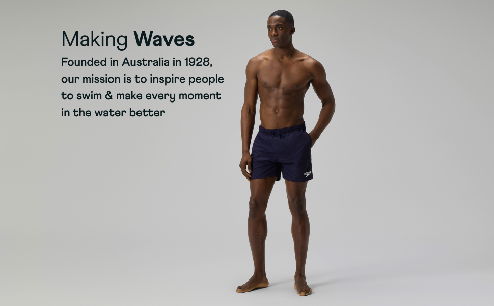 image of man wearing navy shorts on a grey background