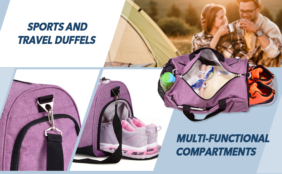 Gym Bag with Shoes Compartment and Wet Pocket,Sports Duffel Bag  Yoga/Swim Travel Duffle 